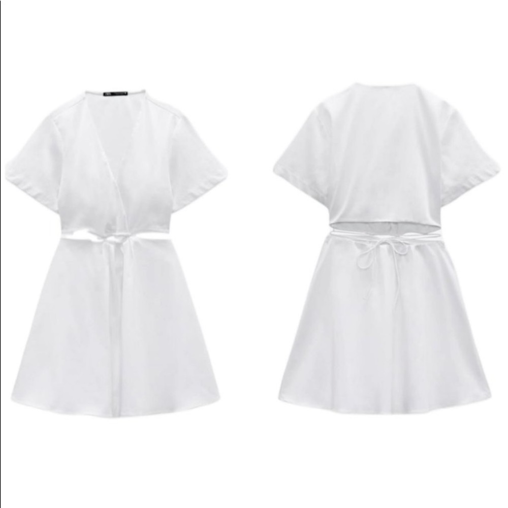 ZARA CUTOUT WHITE POPLIN DRESS SIZE L (FITS LIKE M) - Picture 4 of 7